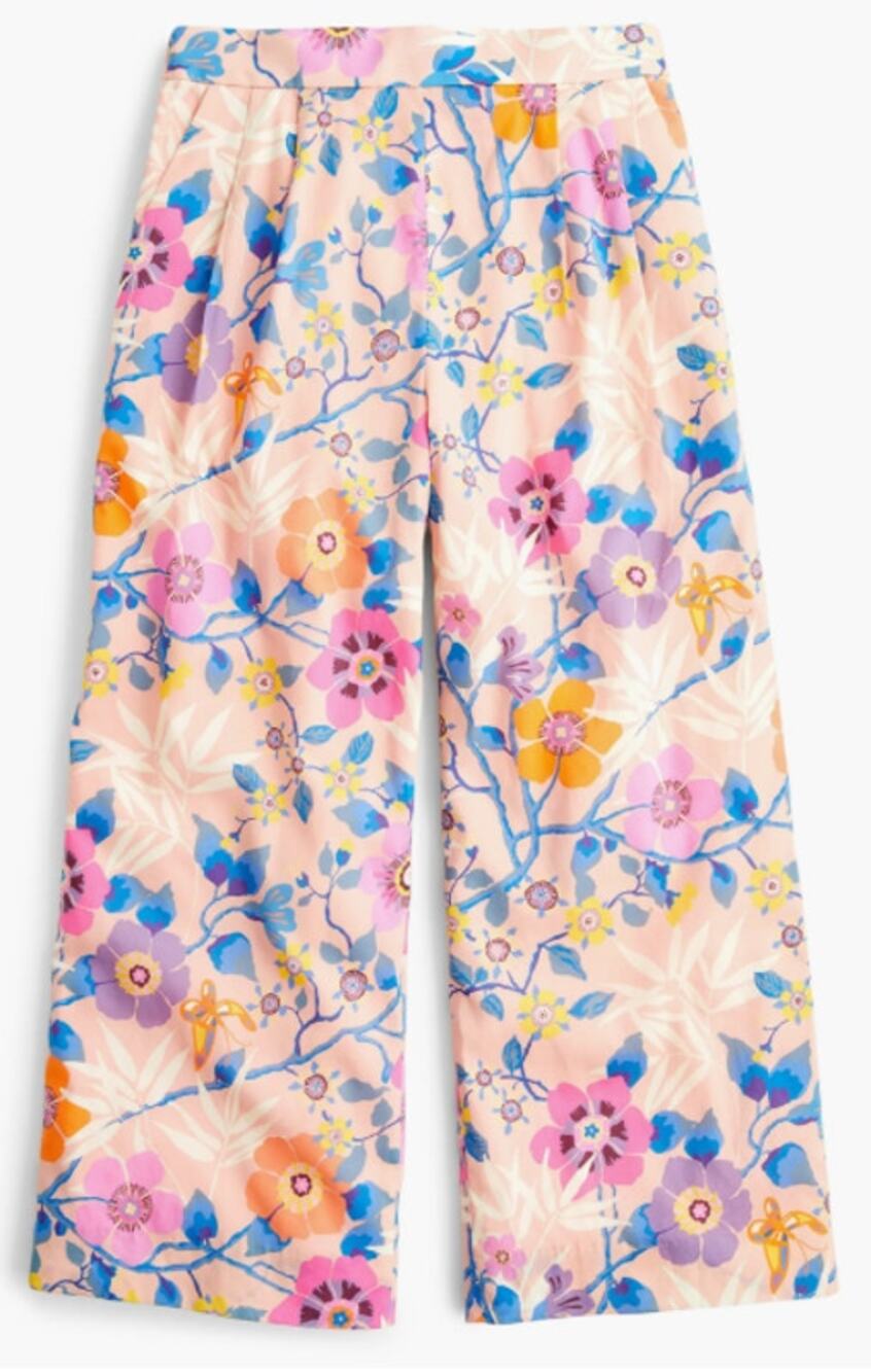 J CREW Liberty fabric Tana wide leg pink floral cropped pull on capri pants